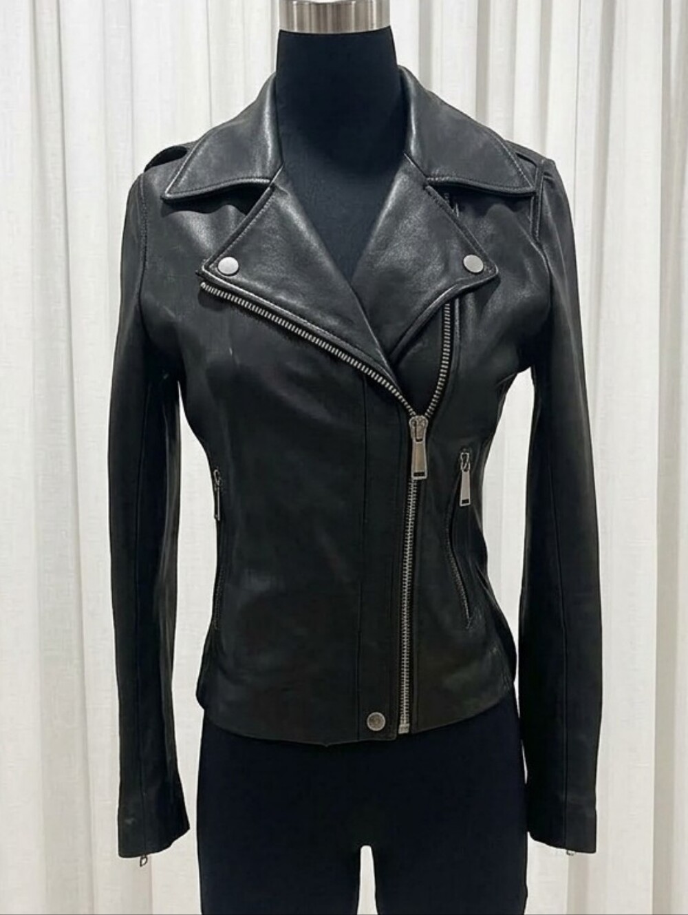 BCBGeneration Black Leather Asymmetric Moto Jacket